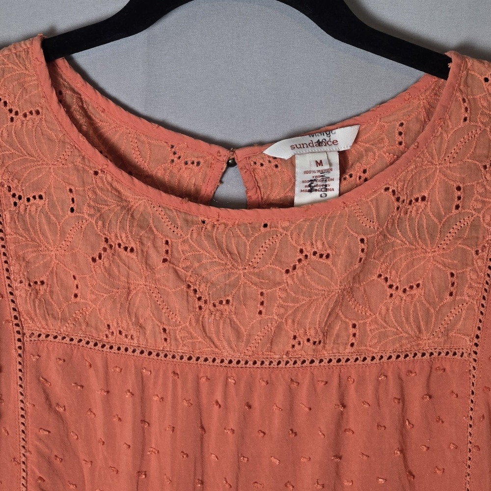 Sundance Boho Blouse Susannah Size Medium Orange Ruffle Swiss Dot Eyelet Flowy - Picture 2 of 5